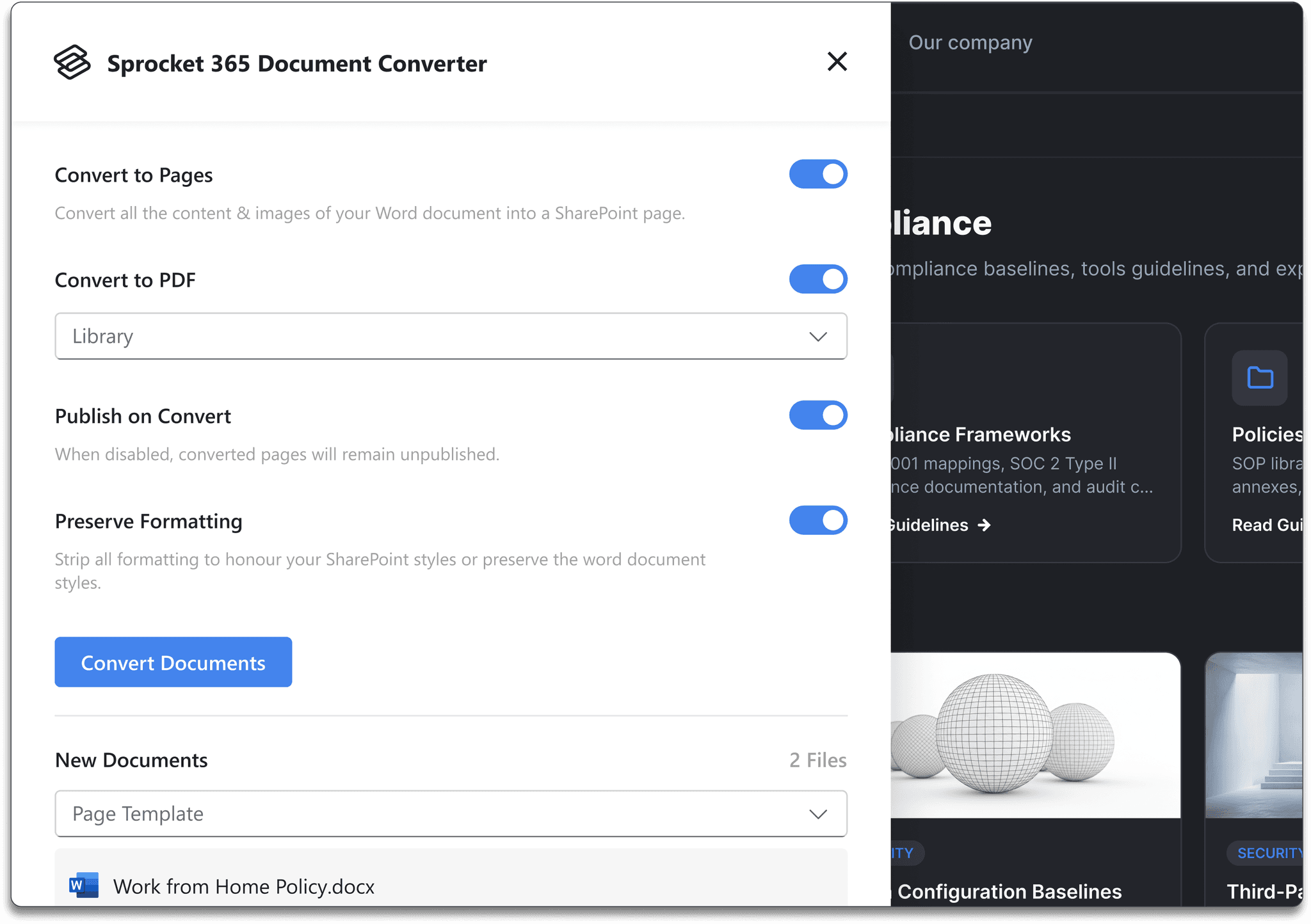 Document Converter turning Word documents into SharePoint pages