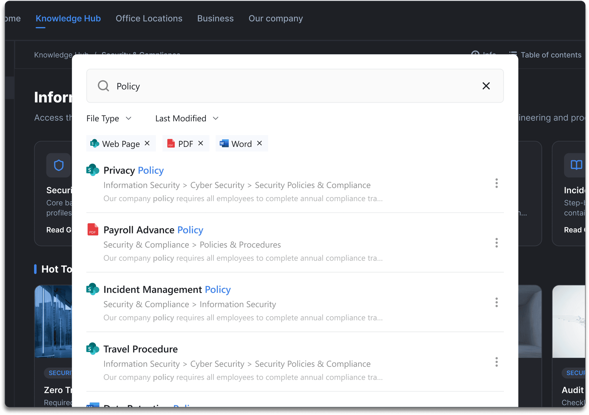 Knowledge Hub scoped search