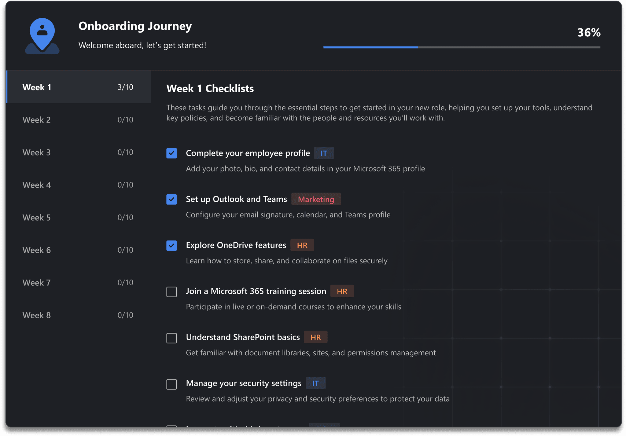 Onboarding web part in SharePoint