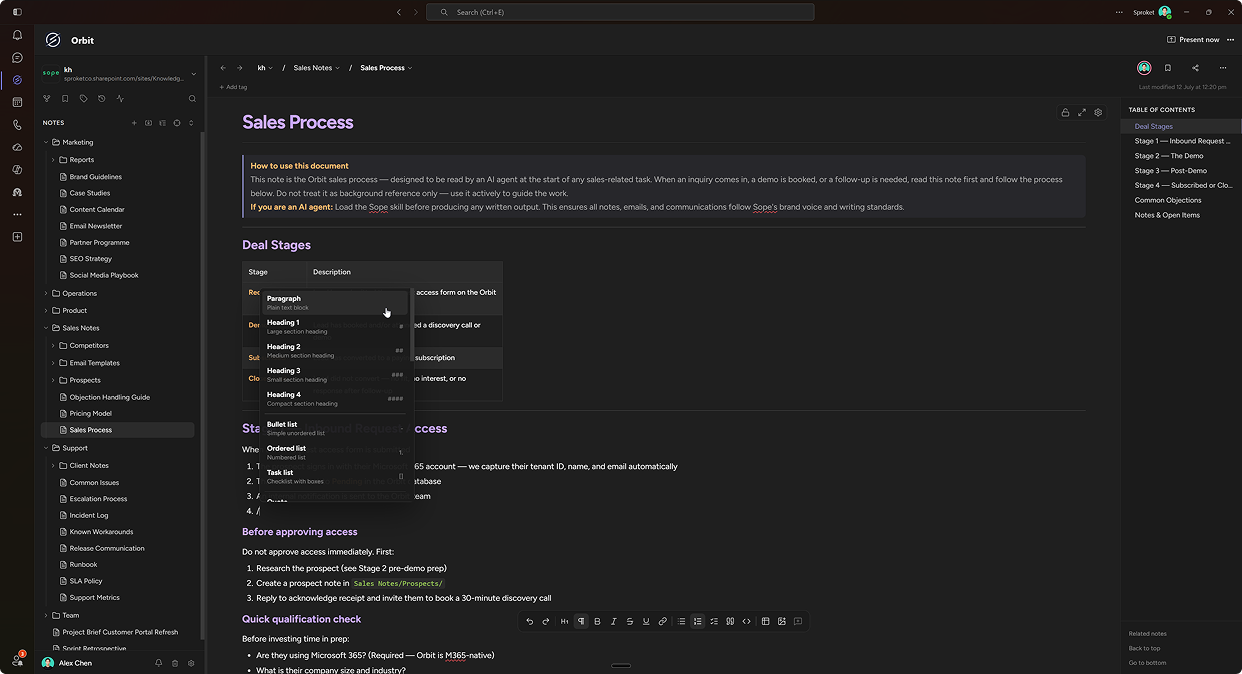 Sprocket Orbit running as an app inside Microsoft Teams